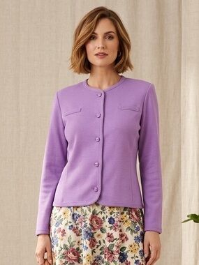 GLENAYR Kitten Vintage Purple Women's Button-Front Jacket Wool Blend
